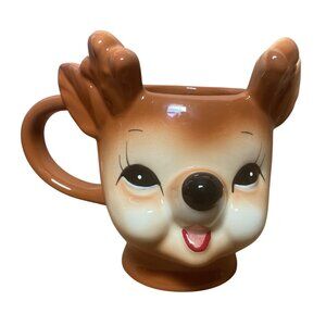 Pottery Barn Cheeky Reindeer Mug Ceramic 3D Christmas Vintage Style 12 oz